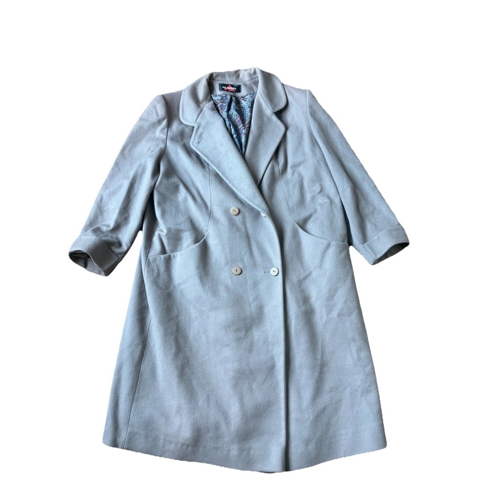 VTG ALORNA Double Breasted Wool Trench Elegance Retro Coat Womens Gray‎ Lined
